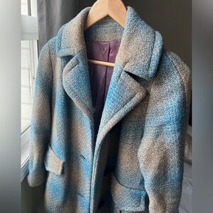 Blue and gold vintage wool blend coat